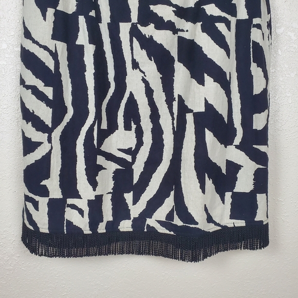 Robbie Bee Linen Blend Animal Print Fringe Dress Size 12 - Picture 4 of 6